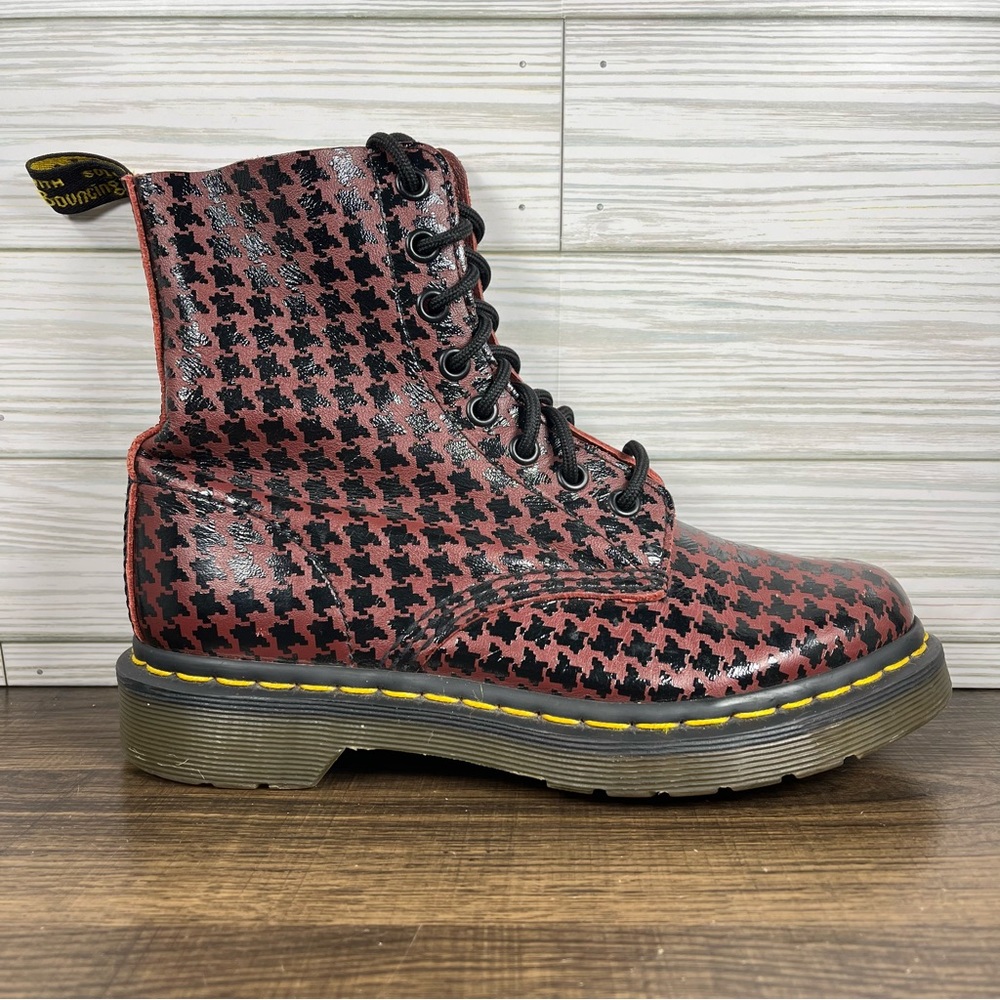 Dr. Martens 1460 8 eye Red and Black Houndstooth Combat Boots
